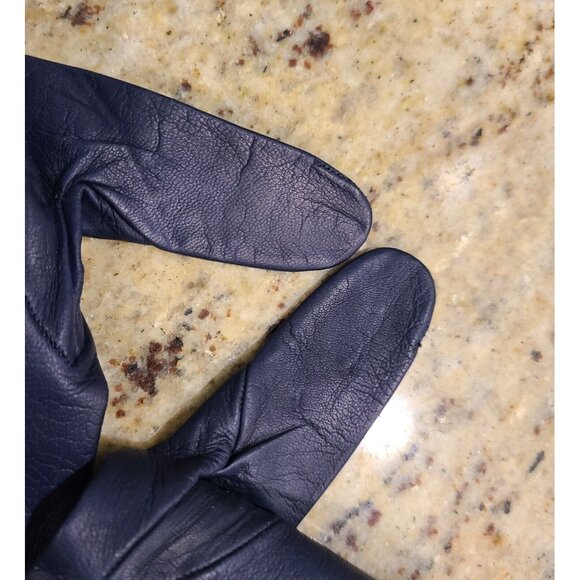 New? Vintage Size S 6.5 Navy Blue Soft Leather Silk Lined Formal 8" Gloves Franc - Picture 9 of 16